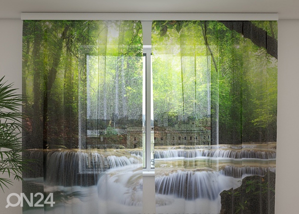 Šifoon-fotokardin Waterfall in spring forest 240x220 cm
