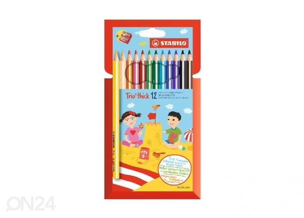Stabilo карандаши Trio+точилка, 12 цвета