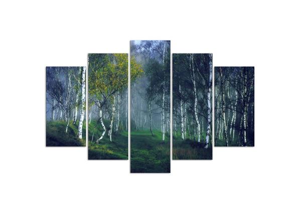 5-osainen taulu Birch trees in the fog 100x70 cm
