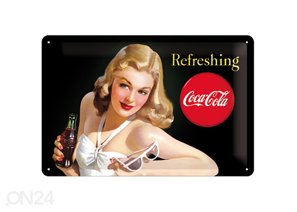 Retro metallitaulu Coca-Cola Refreshing Naine 20x30cm