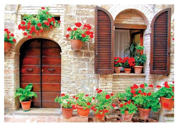 Fliis fototapeet Italian House with Colorful Potted Flowers 368x254 cm