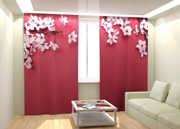 Fotokardinad Cherry Flowers on Red 300x260 cm