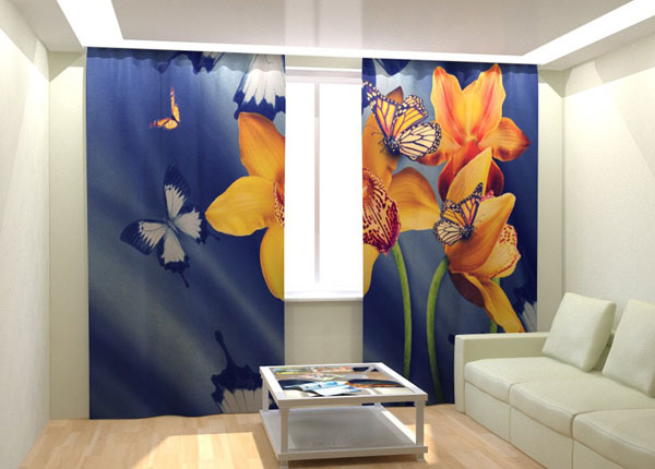 Fotokardinad Yellow Orchids and Butterflies 300x260 cm