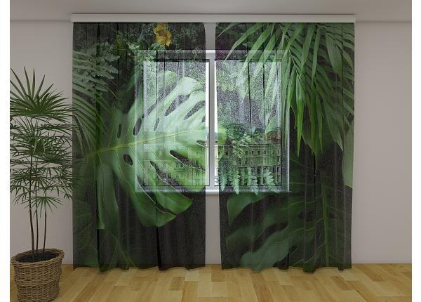 Läpinäkyvä kuvaverho Green Tropical Leaves 240x220 cm