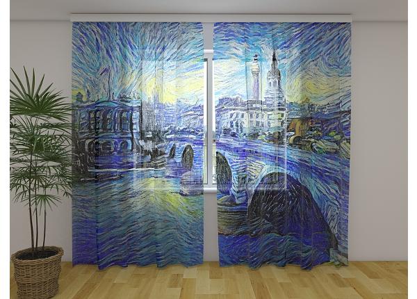 Läpinäkyvä kuvaverho London Bridge in Van Gogh Style 240x220 cm