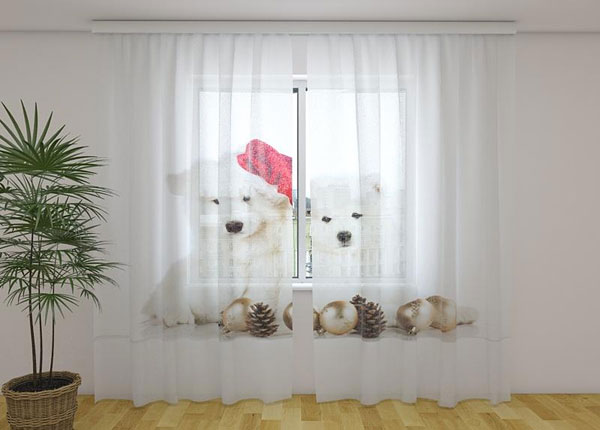Läpinäkyvä verho Christmas Puppies 240x220 cm