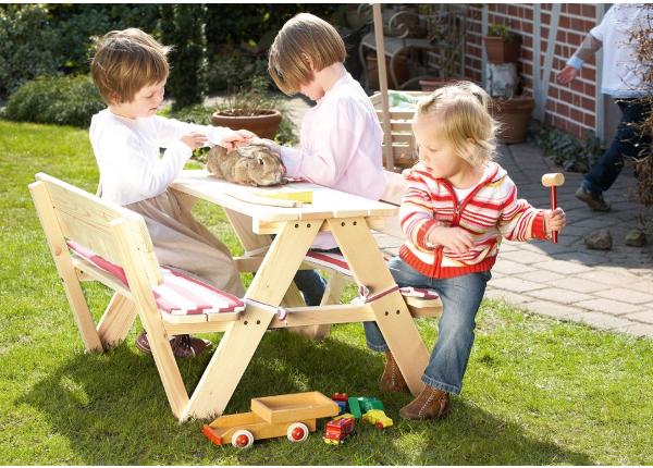 Lasten puinen piknikpöytä 90x100 cm
