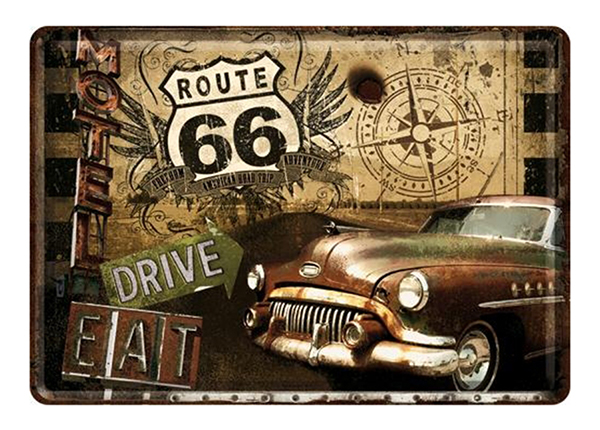 Metallinen postikortti ROUTE 66 Drive&Eat