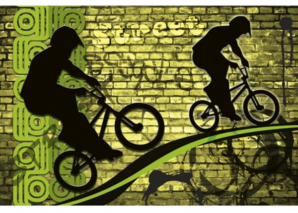Non-woven kuvatapetti Bicycle green