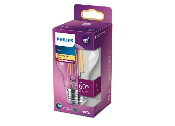 Philips LED Filament-lamppu 60W A60 E27 2700K 806lm