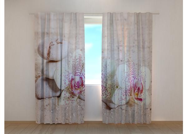Pimennysverhot painokuvalla Orchids and Zen Stones 240x220 cm