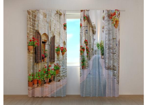 Puolipimentävä kuvaverho Italian Alley with Flowers 2 240x220 cm