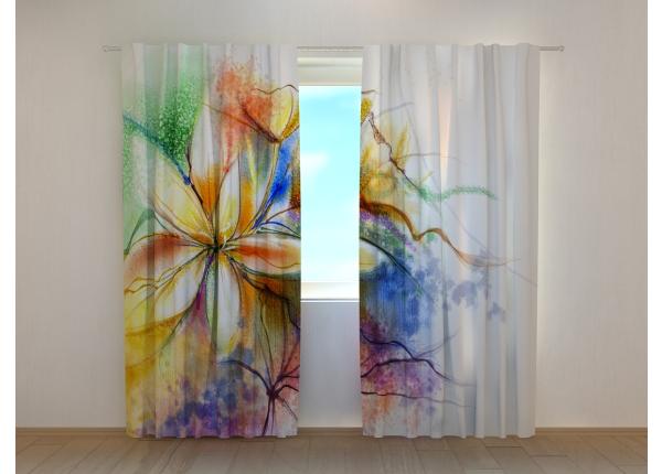Puolipimentävät verhot Abstract Floral Watercolor Painting at Canvas 240x220 cm