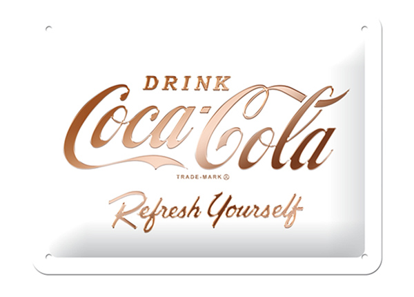 Retro metallitaulu Coca-Cola logo, valkoinen 15x20 cm