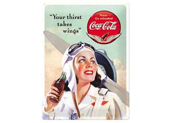 Retro metallitaulu Coca-Cola Your Thirst Takes Wings 30x40 cm