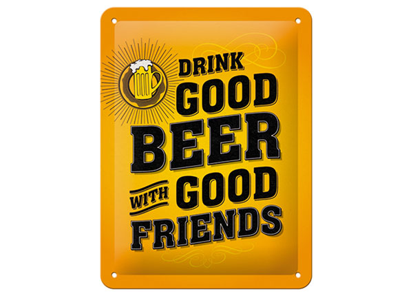 Retro metallitaulu Drink good beer with good friends 15x20 cm
