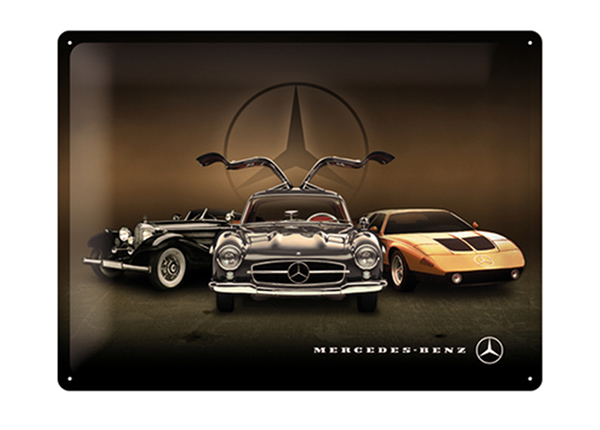 Retro metallitaulu Mercedes-Benz 3 autoa 30x40 cm
