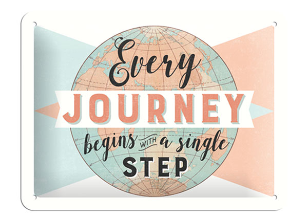 Retro metallposter Every journey begins with a single step 15x20 cm