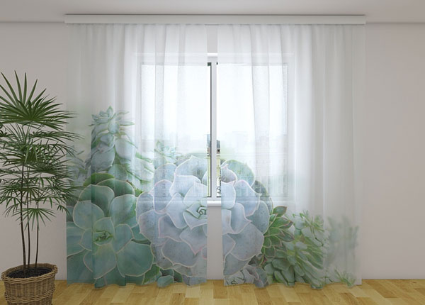 Sifonki-kuvaverho GREEN SUCCULENT PLANTS 240x220 cm