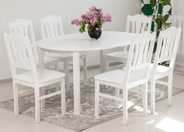 Söögitoakomplekt 100x100-139 cm + toolid Per 6tk, valge