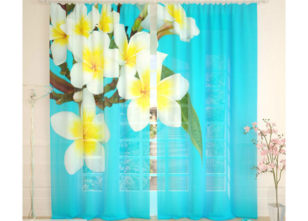 Tüllkardin Tropical Flowers Blue 400x260 cm