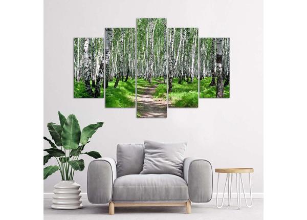 Viieosaline seinapilt Birch forest