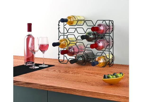 Viinipulloteline 15:lle pullolle Hexagon, 43x12x34 cm, musta