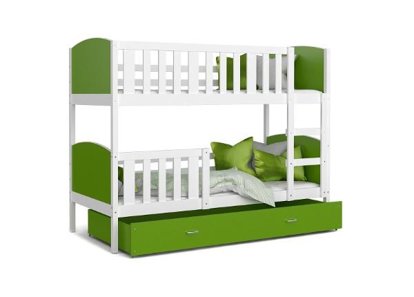 Двухъярусная кровать 90x200 cm, белый/зелёный