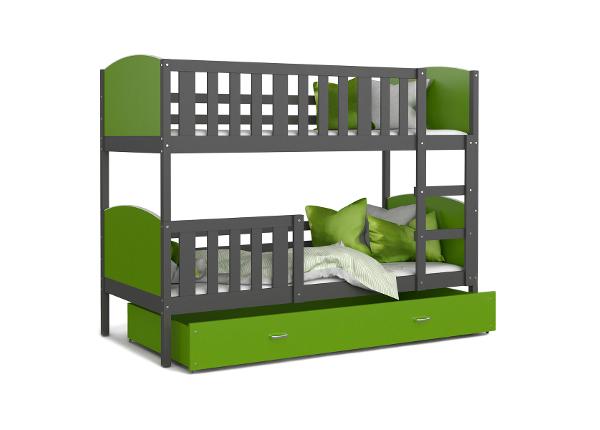 Двухъярусная кровать 90x200 cm, серый/зелёный