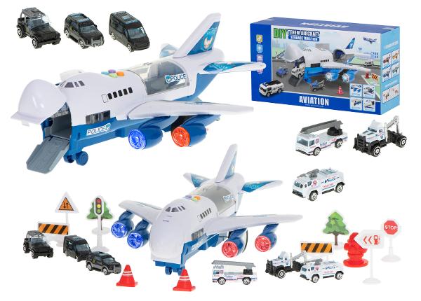 Игрушка транспортный самолет + 6 полицейских машин