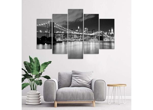 Картина из 5-частей Brooklyn Bridge at night black and white 100x70 см
