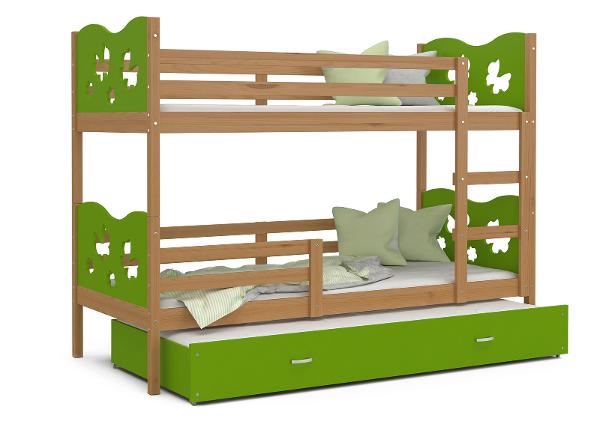 Комплект двухъярусной кровати 80x190 cm, ольха/зелёный
