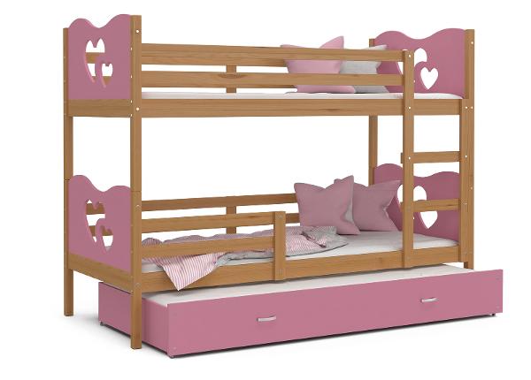 Комплект двухъярусной кровати 80x190 cm, ольха/розовый