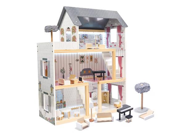Кукольный домик 78 см со светодиодной подсветкой + мебель