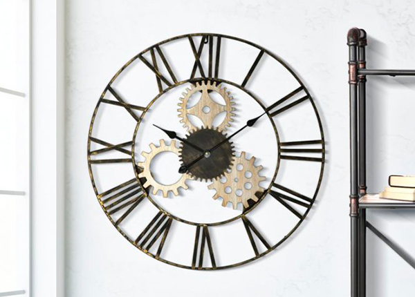 Настенные часы Gear Ø70 см, черный/дерево