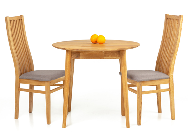 Обеденный стол из массива дуба Scan Ø85 cm+ 2 стула Sandra серый