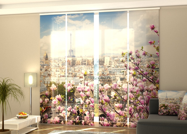 Полузатемняющая панельная штора Eiffel Tower with Blooming Magnolia 240x240 см