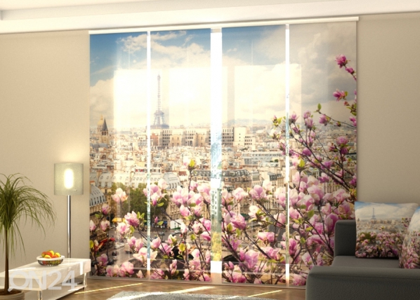 Puolipimentävä paneeliverho Eiffel Tower with Blooming Magnolia 240x240 cm, Wellmira