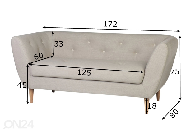 2-местный диван Adele размеры