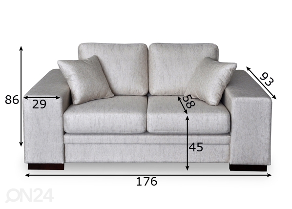 2-местный диван Jane размеры