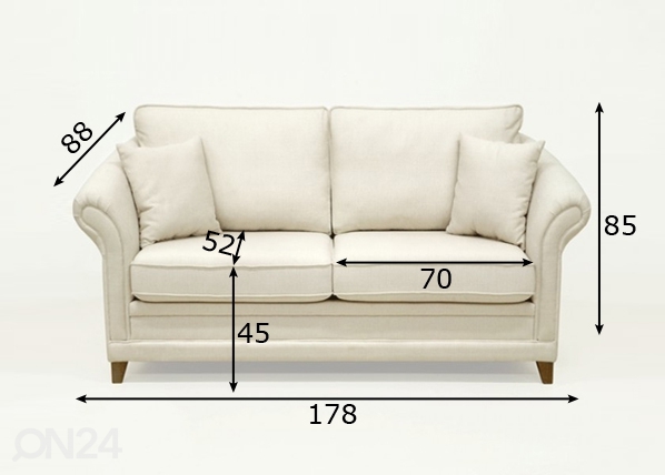 2-местный диван Romance с перьевыми подушками размеры