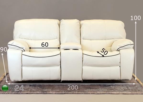 2-местный диван с механизмом подножки размеры