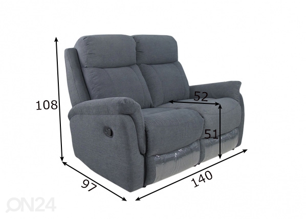 2-местный диван с механизмом подножки Rubin размеры