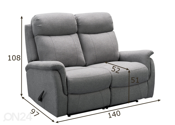 2-местный диван с механизмом подножки Rubin размеры