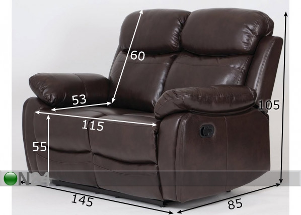 2-местный диван с механизмом подножки XL размеры
