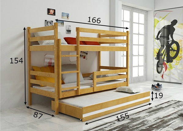 3-местная двухъярусная кровать 80x160 cm размеры