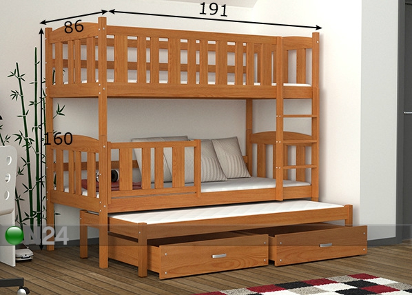 3-местная двухъярусная кровать 80x184 cm размеры