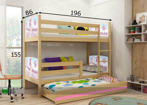 3-местная двухъярусная кровать 80x190 cm размеры