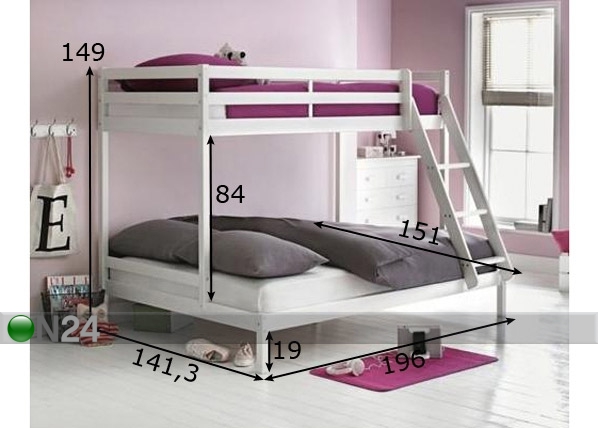 3-местная двухъярусная кровать 90x190 и 135x190 cm размеры