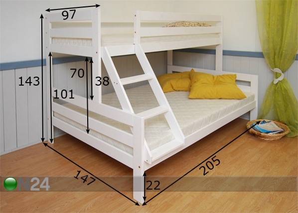 3-местная двухъярусная кровать Trio 90x200 / 140x200 cm размеры